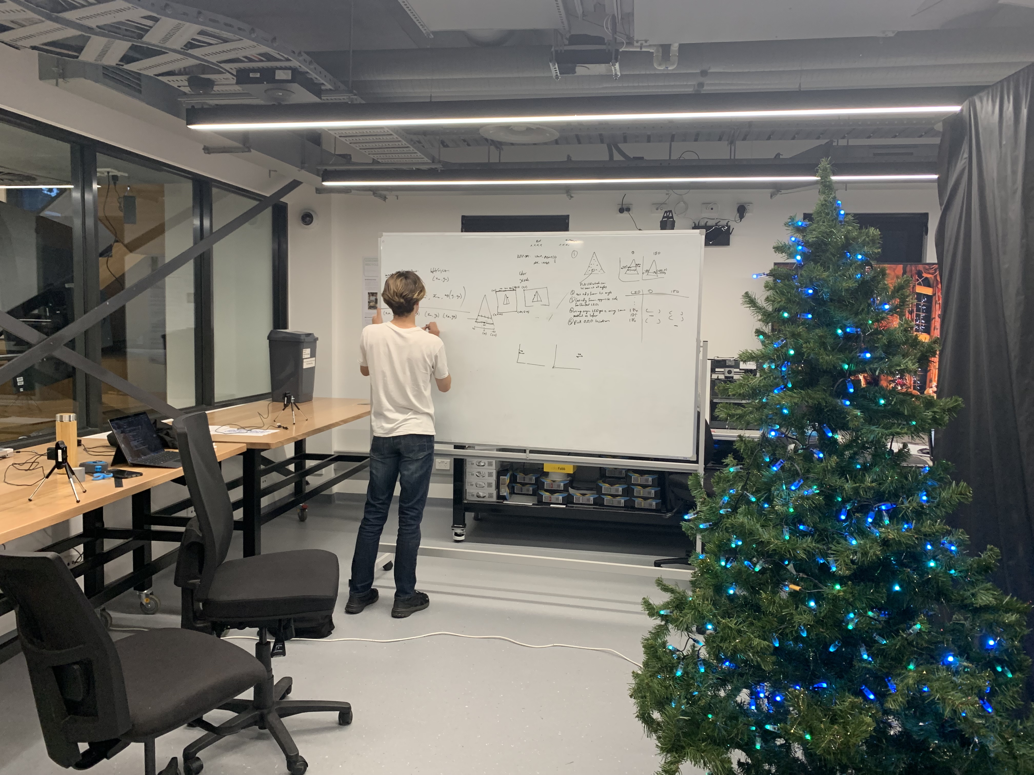 A team member is designing on whiteboard